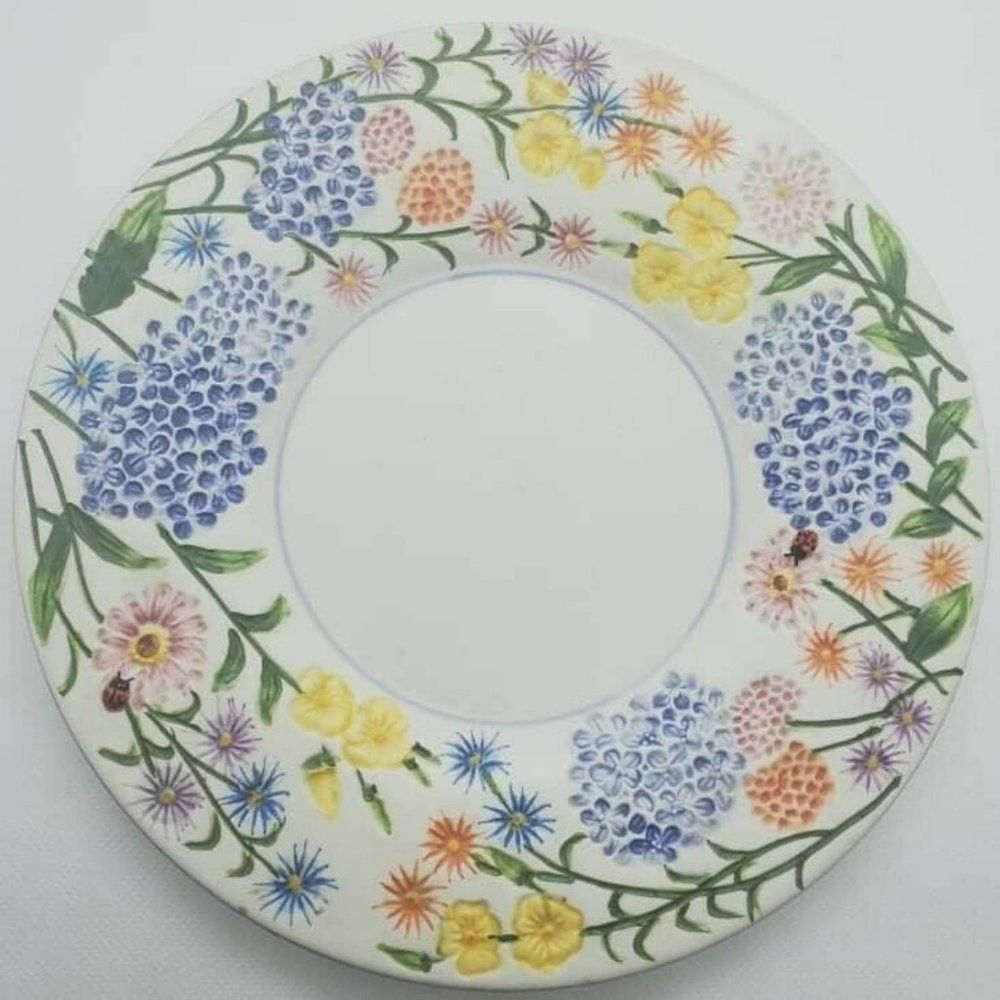 Vintage Yankee Candle Impressed Flowers Pillar Holder Plate 7.5" Colorful MINT